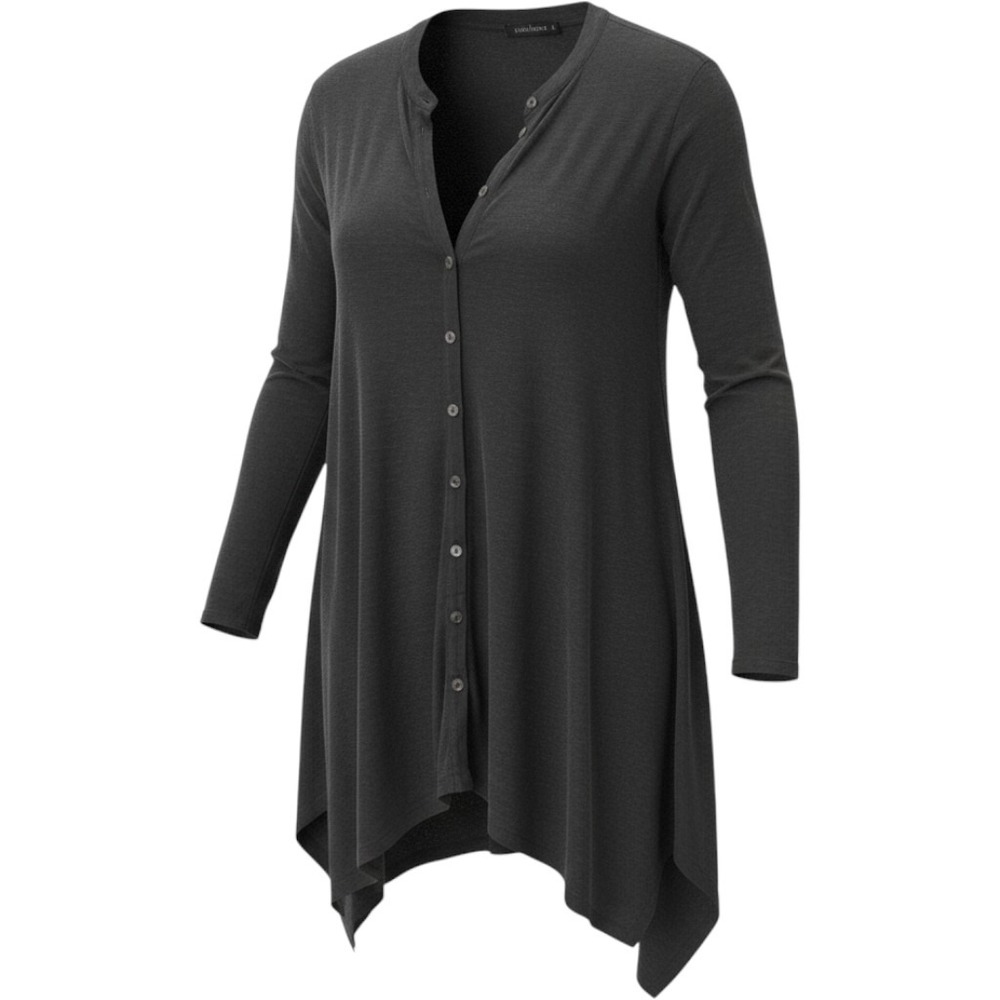Cut Loose Women Cardigan Long Top S Charcoal Gray Handkerchief Hem Button Front